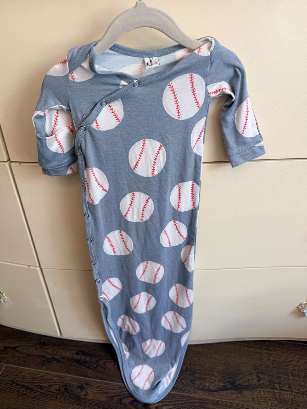 Copper Pearl Baby Baseball Print One-Piece Gown - Blue